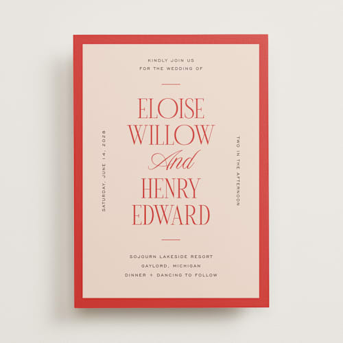 This is a cherry wedding invitations with standard by Pixel and Hank called threaded printing on signature in standard