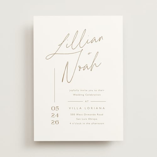 This is a champagne wedding invitations with standard by Carolyn MacLaren called modern aligned printing on signature in standard