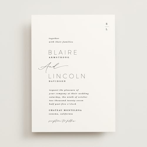 This is a tuxedo wedding invitations with standard by Kate Ahn called paire printing on signature in standard