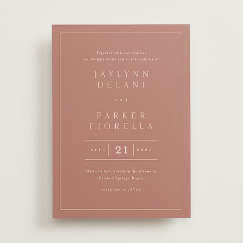 This is a dusty rose wedding invitations with standard by Stacey Meacham called warm affection printing on signature in standard