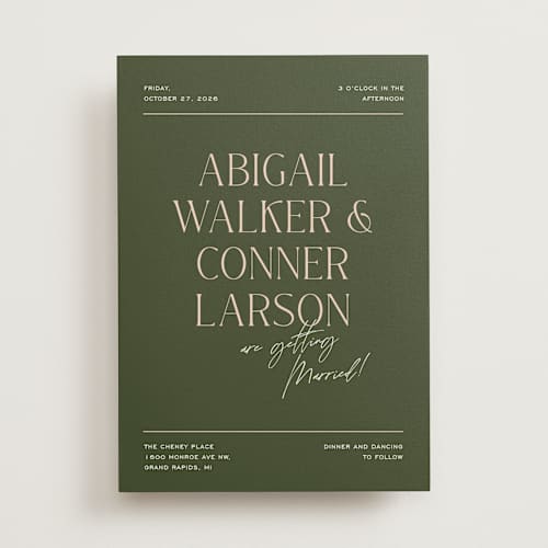 This is a olive wedding invitations with standard by Pixel and Hank called martini printing on signature in standard