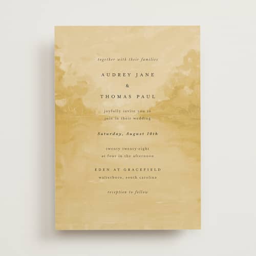 This is a sunrise wedding invitations with standard by Lindsay Megahed called silhouette printing on signature in standard