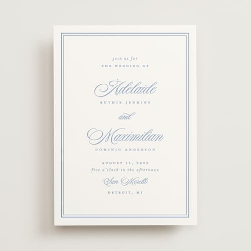 This is a periwinkle wedding invitations with standard by Ellen Schlegelmilch called museo printing on signature in standard