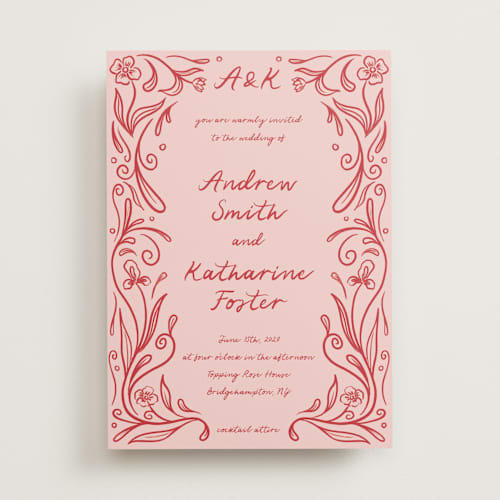 This is a brick wedding invitations with standard by Julia Liverton called love in bloom printing on signature in standard