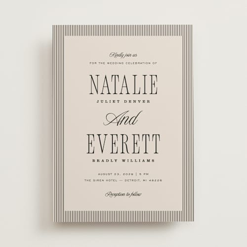 This is a noir wedding invitations with standard by Pixel and Hank called linea printing on signature in standard