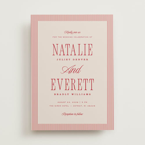This is a cranberry wedding invitations with standard by Pixel and Hank called linea printing on signature in standard