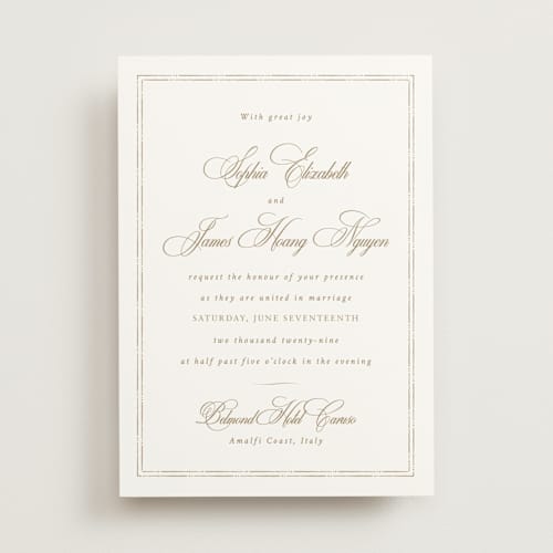 This is a wheat wedding invitations with standard by Design Lotus called amalfi blue printing on signature in standard