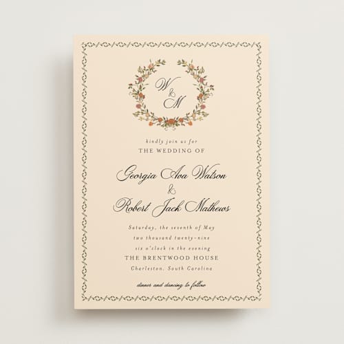 This is a autumn wedding invitations with standard by Susan Moyal called monogramed printing on signature in standard