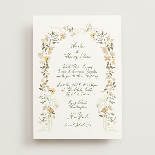 This is a pumpkin spice wedding invitations with standard by Phrosné Barwood called spring draped garland printing on signature in standard