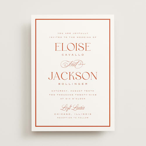 This is a blood orange wedding invitations with standard by Laura Hankins called galleria printing on signature in standard