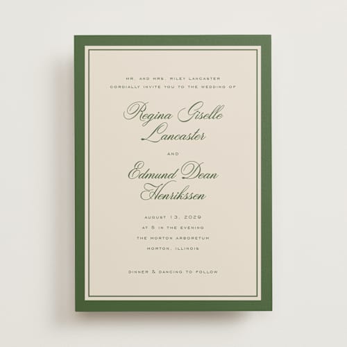 This is a dark moss wedding invitations with standard by chocomocacino called krytharaki printing on signature in standard