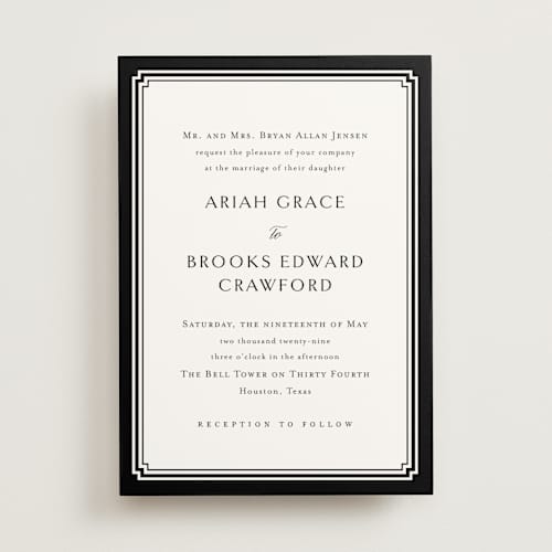 This is a tuxedo wedding invitations with standard by Jennifer Postorino called ariah printing on signature in standard