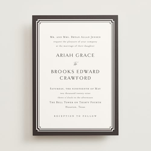 This is a espresso wedding invitations with standard by Jennifer Postorino called ariah printing on signature in standard