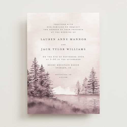 This is a magenta wedding invitations with standard by Petra Kern called montagna printing on signature in standard