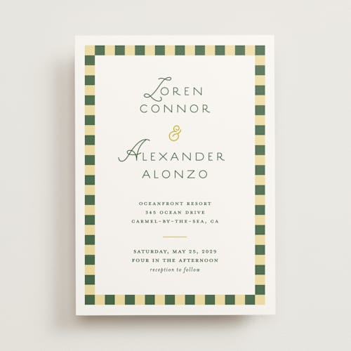 This is a citrus wedding invitations with standard by Angela Quan called grid printing on signature in standard