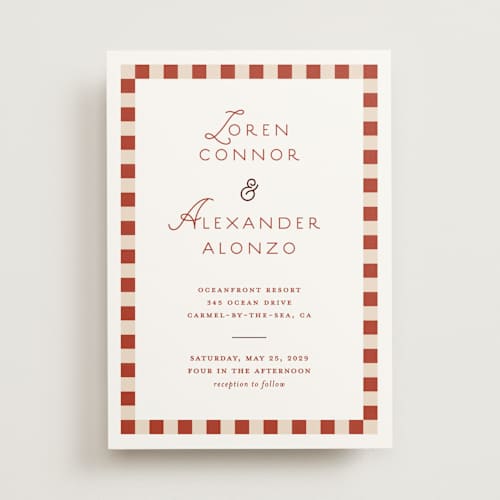 This is a brick wedding invitations with standard by Angela Quan called grid printing on signature in standard