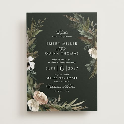 This is a olive wedding invitations with standard by Kate Ahn called poetique printing on signature in standard