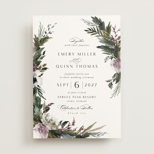 This is a amethyst wedding invitations with standard by Kate Ahn called poetique printing on signature in standard