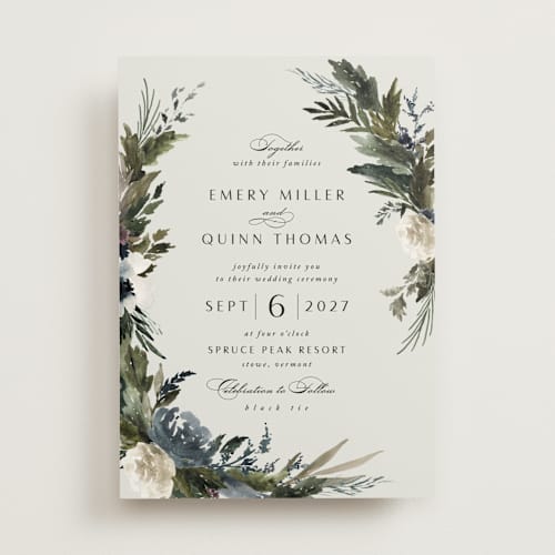 This is a dusty blue wedding invitations with standard by Kate Ahn called poetique printing on signature in standard