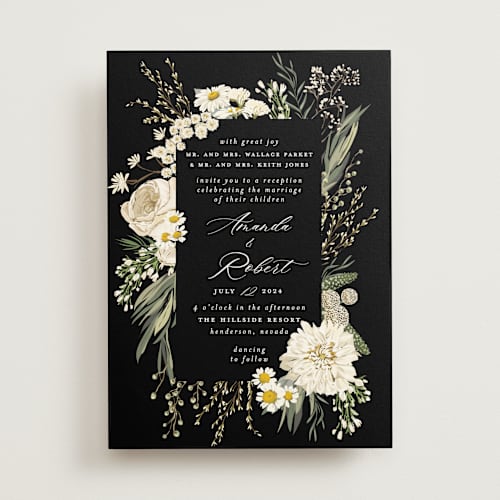 This is a tuxedo wedding invitations with standard by Susan Moyal called organic florals printing on signature in standard