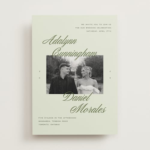 This is a lemongrass wedding invitations with standard by Sam Dubeau called swoon printing on signature in standard