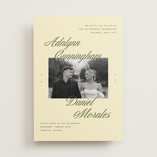 This is a citrus wedding invitations with standard by Sam Dubeau called swoon printing on signature in standard