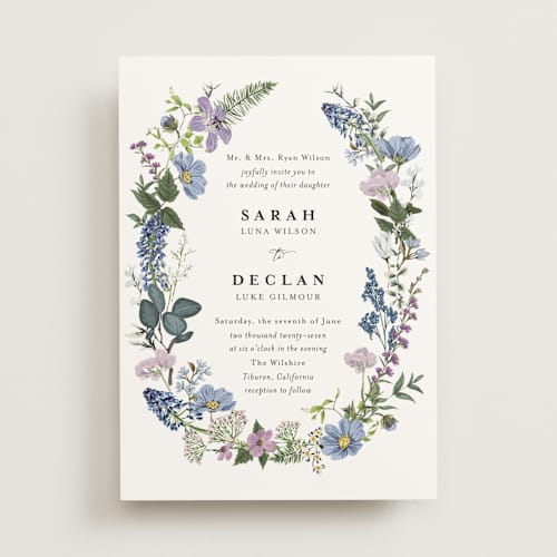 This is a lavender wedding invitations with standard by Susan Moyal called lilac bloom printing on signature in standard