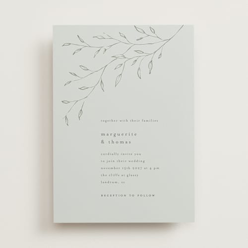 This is a powder blue wedding invitations with standard by chocomocacino called tortina printing on signature in standard