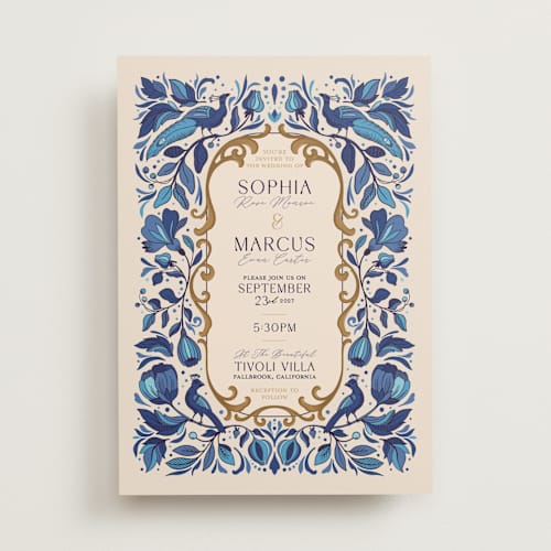 This is a cerulean wedding invitations with standard by GeekInk Design called gilded printing on signature in standard