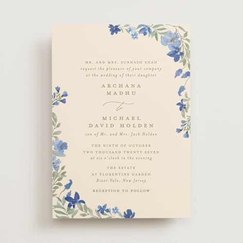 This is a blueberry wedding invitations with standard by Creo Study called nilgiri printing on signature in standard