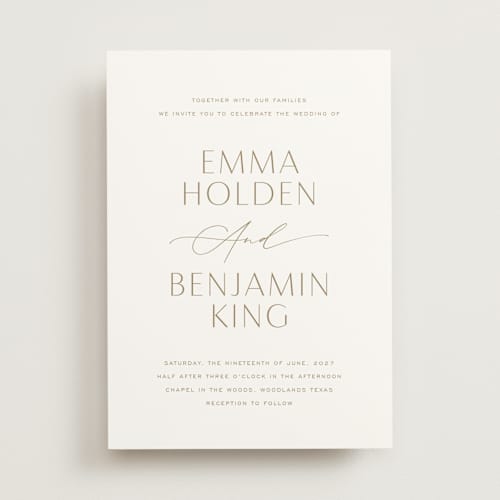 This is a champagne wedding invitations with standard by Jennifer Postorino called glide printing on signature in standard