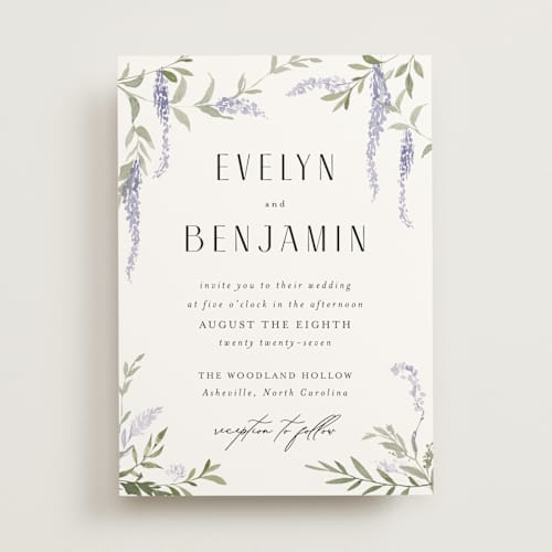 This is a lavender wedding invitations with standard by Design Lotus called enchanted evening printing on signature in standard