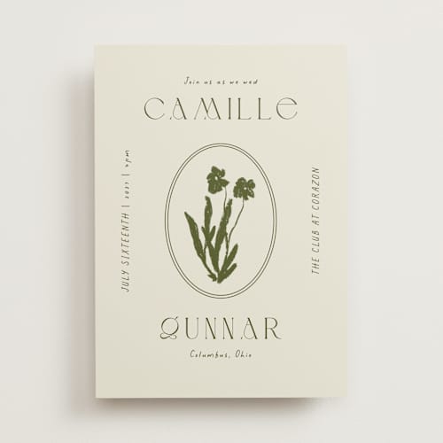 This is a lichen wedding invitations with standard by Alaina Cherup called la graine printing on signature in standard