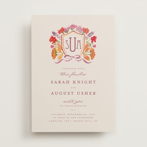 This is a autumn wedding invitations with standard by Pink House Press called crest fall printing on signature in standard