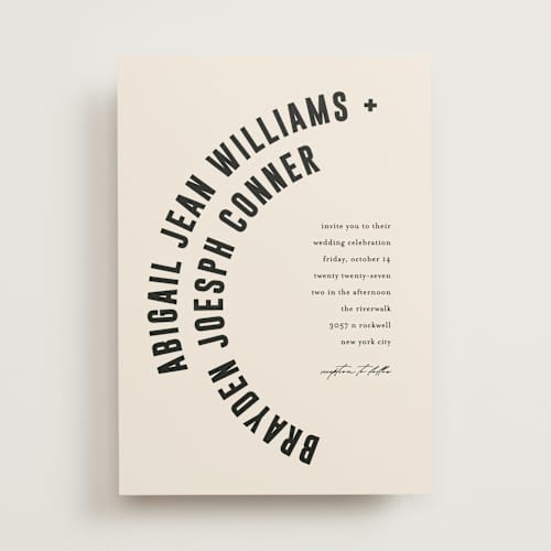 This is a cream wedding invitations with standard by Pixel and Hank called spin printing on signature in standard