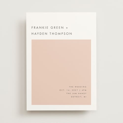 This is a pale peach wedding invitations with standard by Snow and Ivy called colorfield printing on signature in standard