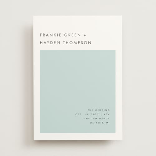 This is a seafoam wedding invitations with standard by Snow and Ivy called colorfield printing on signature in standard