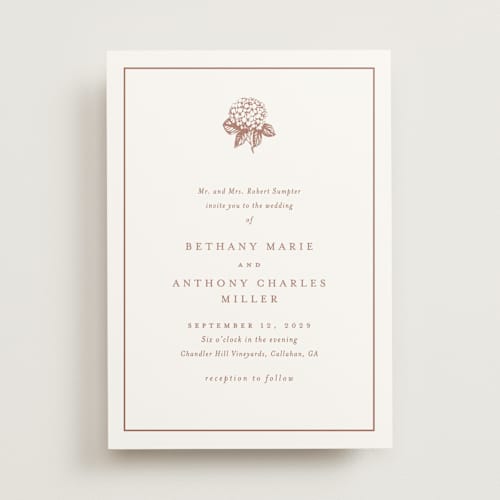 This is a rosie wedding invitations with standard by Stacey Meacham called hydrangea bloom printing on signature in standard