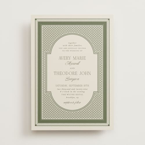 This is a moss wedding invitations with standard by Kelly Watkins called literary printing on signature in standard