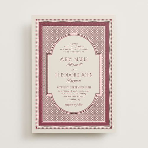 This is a merlot wedding invitations with standard by Kelly Watkins called literary printing on signature in standard