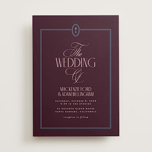 This is a plum wedding invitations with standard by Owl and Toad called sophisticate printing on signature in standard