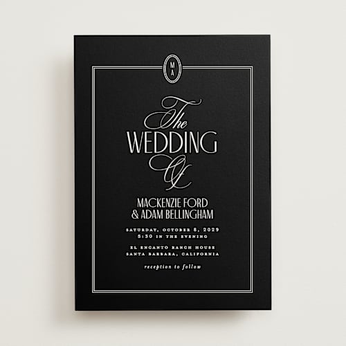 This is a noir wedding invitations with standard by Owl and Toad called sophisticate printing on signature in standard