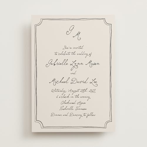 This is a vintage wedding invitations with standard by Kelly Watkins called felicity printing on signature in standard