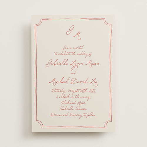 This is a cherry wedding invitations with standard by Kelly Watkins called felicity printing on signature in standard