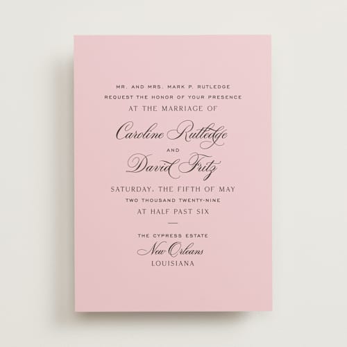 This is a peony wedding invitations with standard by Megan Davis called nola printing on signature in standard