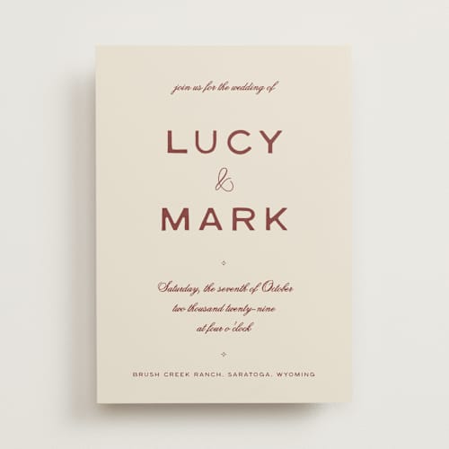 This is a rust wedding invitations with standard by Ani Somi called rose ink printing on signature in standard