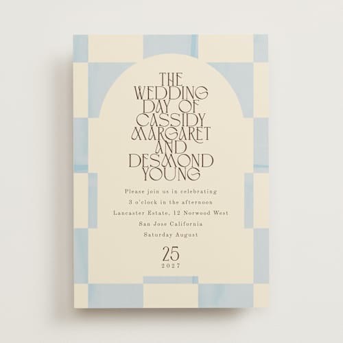 This is a ivory wedding invitations with standard by Baumbirdy called checker wash printing on signature in standard