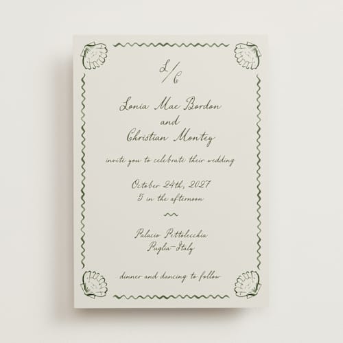 This is a algae wedding invitations with standard by Pati Cascino called puglia printing on signature in standard