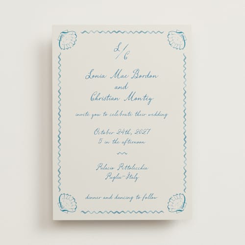 This is a ocean wedding invitations with standard by Pati Cascino called puglia printing on signature in standard