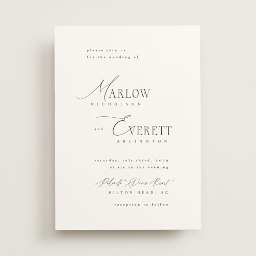 This is a silk wedding invitations with standard by Kelly Schmidt called scripted initials printing on signature in standard